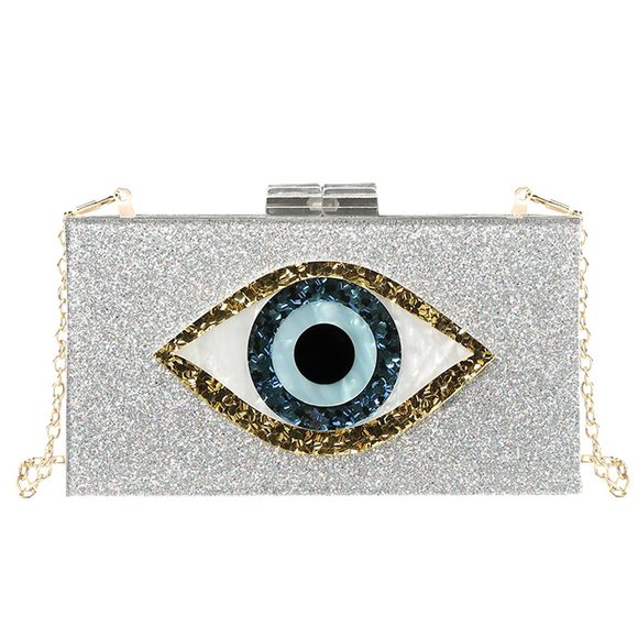 Clutch Purses -Evil Eye Acrylic Clutch Glitter Purse Evening Bag UwU - Picture 1 of 8